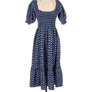Hill House Navy Floral Square-Neck Midi Dress